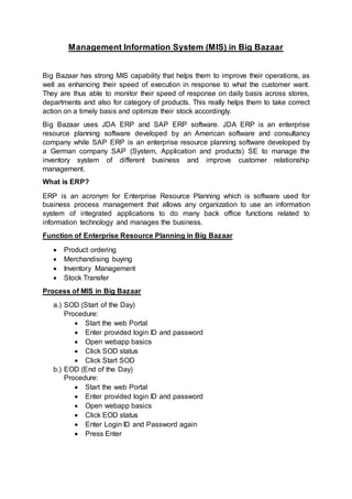 Inventory Management system at big bazaar | DOCX