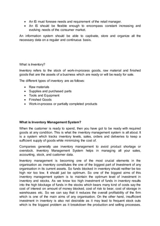 Inventory Management system at big bazaar | DOCX