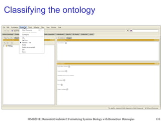 Classifying the ontology




      ISMB2011::Dumontier|Hoehndorf::Formalizing Systems Biology with Biomedical Ontologies  ...