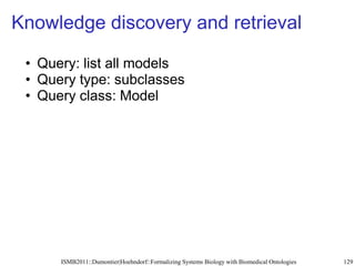 Knowledge discovery and retrieval

 • Query: list all reactions that are part of
   BIOMD0000000169
 • Query type: subclas...
