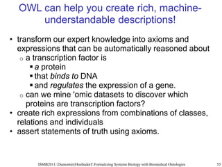 OWL can help you create rich, machine-
      understandable descriptions!
• transform our expert knowledge into axioms and...