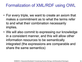 Formalization of XML/RDF using OWL

• For every triple, we want to create an axiom that
  makes a commitment as to what th...
