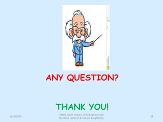 ANY QUESTION?
THANK YOU!
6/26/2014
Mohd. Hanif Dewan, Chief Engineer and
Maritime Lecturer & Trainer, Bangladesh.
34
 