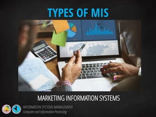 MARKETING INFORMATION SYSTEMS
TYPES OF MIS
INFORMATION SYSTEMS MANAGEMENT
Computerand InformationProcessing
 