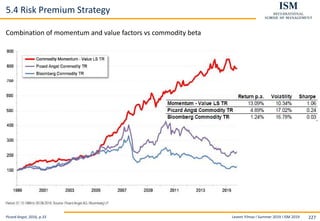 Levent Yilmaz I Summer 2019 I ISM 2019 227
5.4 Risk Premium Strategy
Combination of momentum and value factors vs commodity beta
Picard Angst, 2016, p.33
 
