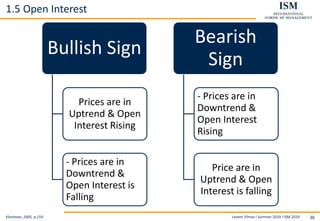Levent Yilmaz I Summer 2019 I ISM 2019 36
1.5 Open Interest
Kleinman, 2005, p.159
Bullish Sign
Prices are in
Uptrend & Open
Interest Rising
- Prices are in
Downtrend &
Open Interest is
Falling
Bearish
Sign
- Prices are in
Downtrend &
Open Interest
Rising
Price are in
Uptrend & Open
Interest is falling
 