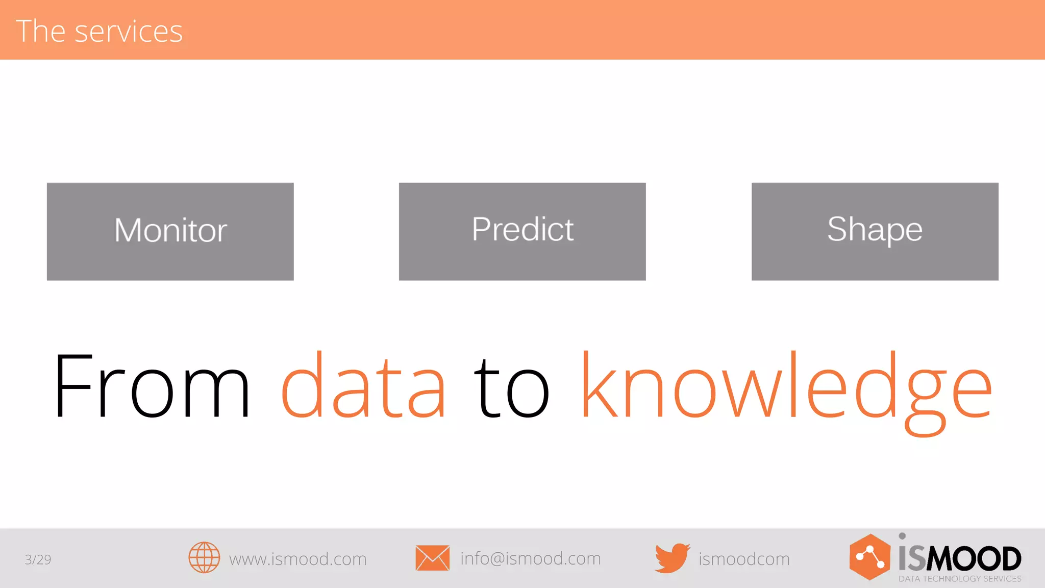 The services

From data to knowledge
3/29

www.ismood.com

info@ismood.com

ismoodcom

 