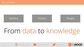 The services

From data to knowledge
3/29

www.ismood.com

info@ismood.com

ismoodcom

 