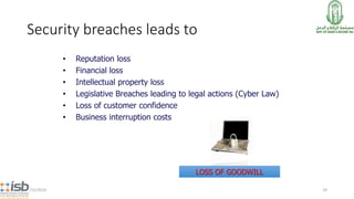 Security breaches leads to
• Reputation loss
• Financial loss
• Intellectual property loss
• Legislative Breaches leading to legal actions (Cyber Law)
• Loss of customer confidence
• Business interruption costs
7/15/2014 29
LOSS OF GOODWILL
 