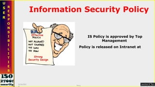 Information Security Policy IS Policy is approved by Top Management  Policy is released on Intranet at 9/16/2010 Saroj  