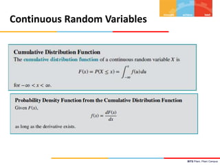 BITS Pilani, Pilani Campus
Continuous Random Variables
 