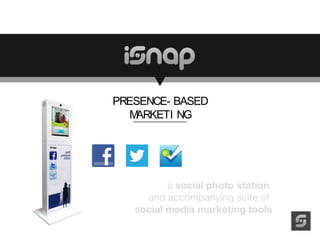 PRESENCE- BASED
MARKETI NG
a social photo station
and accompanying suite of
social media marketing tools
 