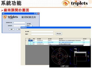 系統功能提供針對廠商可調閱的圖面進行管制系統功能廠商調閱的圖面配置示意圖分點工廠或各營業據點外包廠商及客戶29