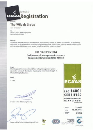ISO 14001 Certificate - The Wikpak Group