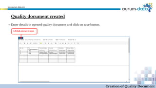 Quality document created
Creation of Quality Document
▪ Enter details in opened quality document and click on save button.
1.Click on save icon
 