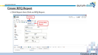 ▪ Click Report then Click on RFQ Report.
1.Click
2.Click RFQ
Report
Creation of RFQ
Create RFQ Report
 