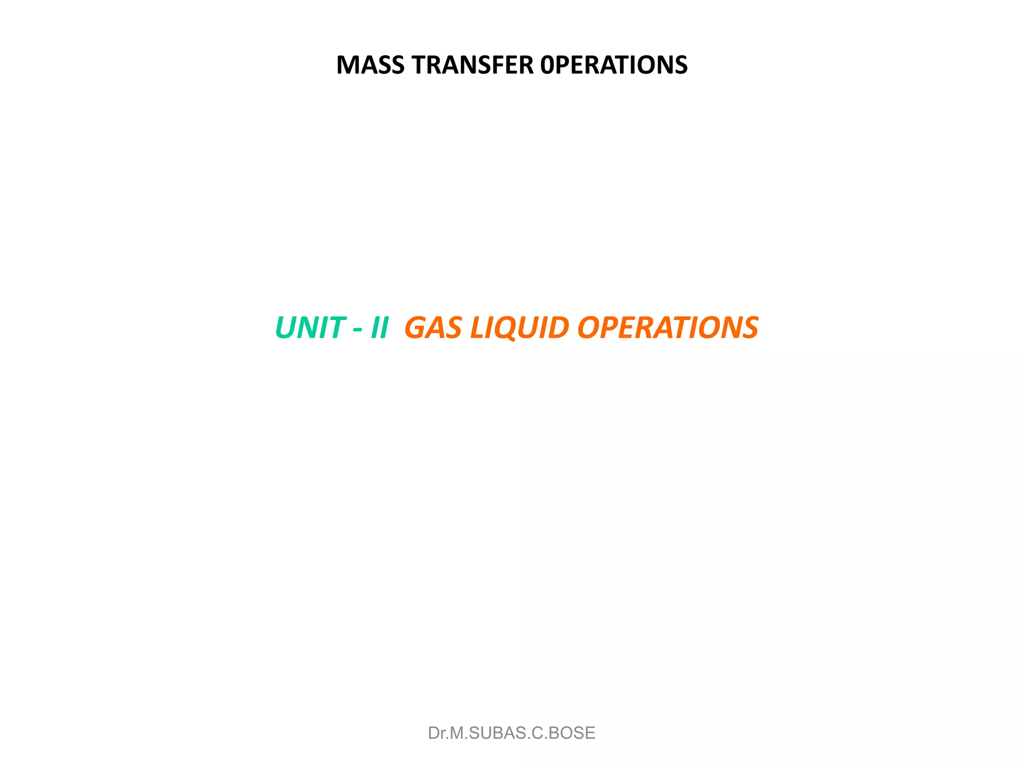 MASS TRANSFER 0PERATIONS
UNIT - II GAS LIQUID OPERATIONS
Dr.M.SUBAS.C.BOSE
 