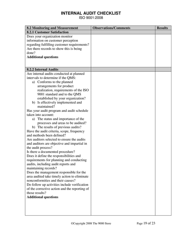 internal audit iso 90012015 checklist