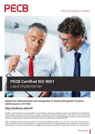 PECB Certified ISO 9001 Lead Implementer | Four Pages Slide 1