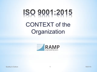 CONTEXT of the
Organization
Quality is Culture 1 10/21/15
 