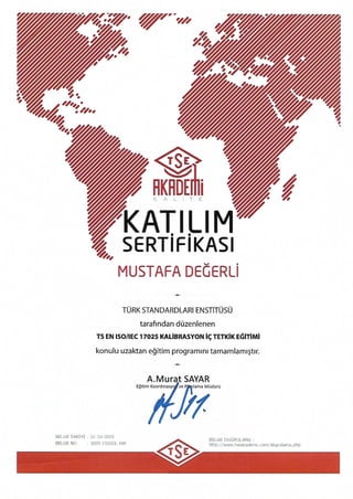 Mustafa Değerli – 2015 – ISO/IEC 17025 Kalibrasyon İç Tetkik 