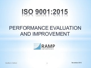 PERFORMANCE EVALUATION
AND IMPROVEMENT
Quality is Culture 1 November 2016
 