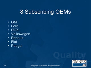 8 Subscribing OEMs GM Ford DCX Volkswagen Renault Fiat Peugot 