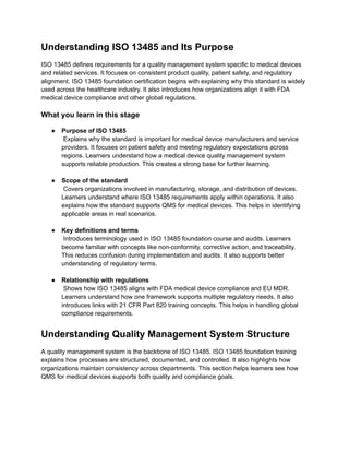 ISO 13485 Foundation Training: Step-by-Step Learning Guide | PDF