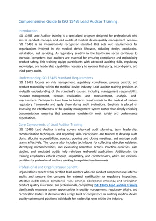 Comprehensive Guide to ISO 13485 Lead Auditor Training | PPT