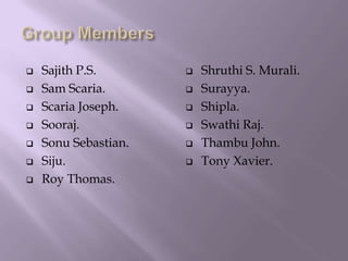  Sajith P.S.
 Sam Scaria.
 Scaria Joseph.
 Sooraj.
 Sonu Sebastian.
 Siju.
 Roy Thomas.
 Shruthi S. Murali.
 Surayya.
 Shipla.
 Swathi Raj.
 Thambu John.
 Tony Xavier.
 