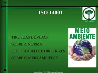TIRE SUAS DÚVIDAS  SOBRE A NORMA QUE ESTABELECE DIRETRIZES  SOBRE O MEIO AMBIENTE. ISO 14001 