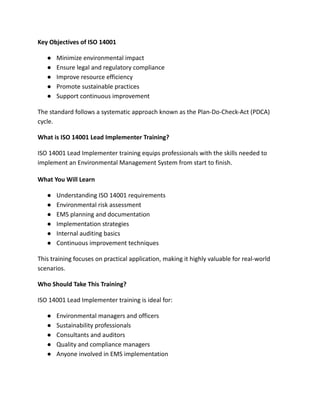 Ems Guide.pdf ISO 14001 Lead Implementer Training: Certification & EMS Guide | PDF