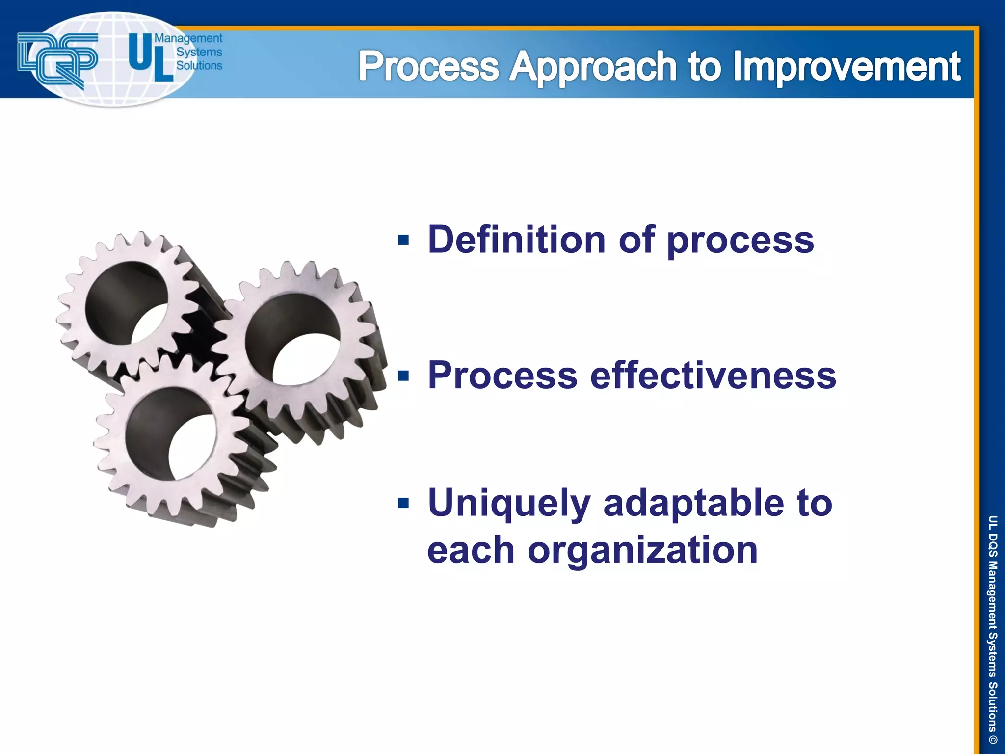 ULDQSManagementSystemsSolutions©
 Definition of process
 Process effectiveness
 Uniquely adaptable to
each organization
 