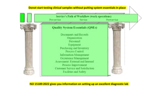 Donot start testing clinical samples without putting system essentials in place
ISO 15189:2022 gives you information on se...