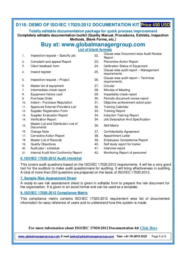 What Sample ISO 17020 Documents are required for Inspection Agency S…