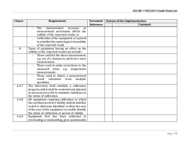 iso 17025 2017 checklist excel