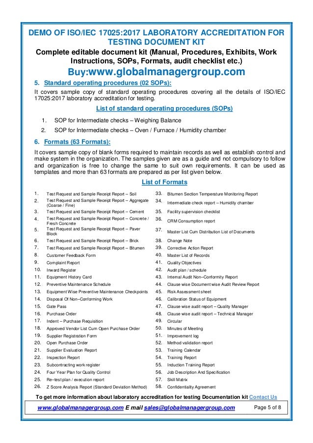ISO 170252017 Document kit for testing laboratory