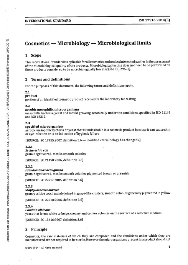 Iso 17516 2014 cosmetics microbiological limits PDF