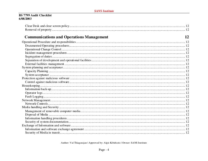 Iso 17799 Checklist
