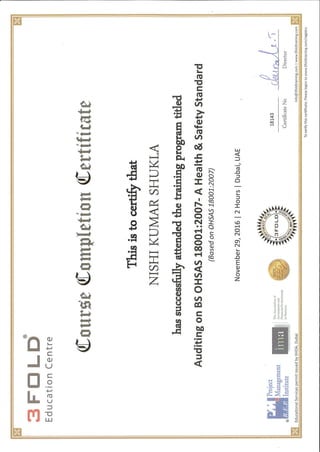 OSHA 18001 training certificate
