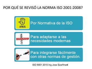 ISO 9001 2015 Ing Jose Szarfman4
POR QUÉ SE REVISÓ LA NORMA ISO 2001:2008?
 