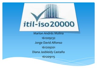 Marlon Andrés Molina
161209232
Jorge David Alfonso
161209201
Diana Jasbleidy Castaño
161209115
 