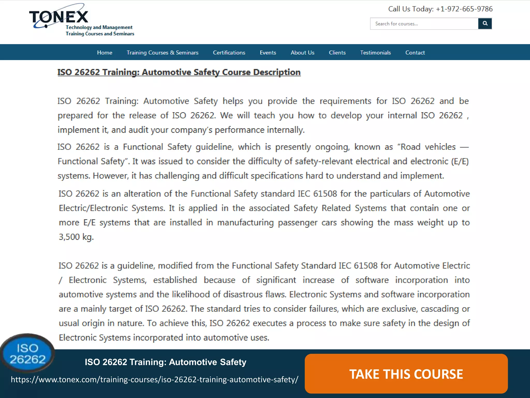 ISO 26262 Training: Automotive Safety
TAKE THIS COURSEhttps://www.tonex.com/training-courses/iso-26262-training-automotive-safety/