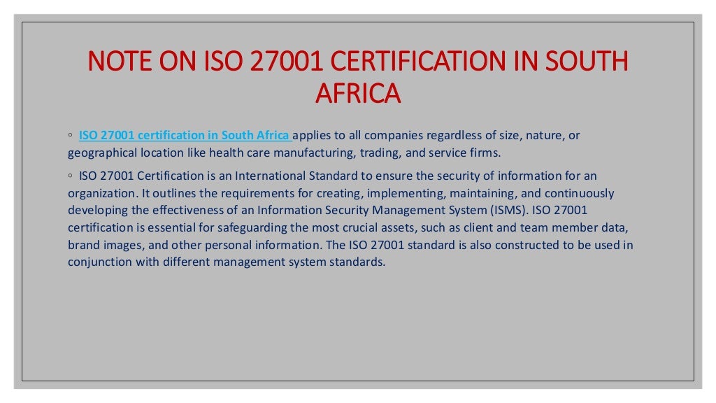Iso 27001 certification requirements in south africa