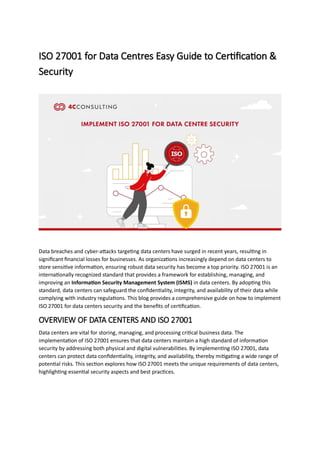 ISO 27001 for Data Centers Easy Guide to Certification & Security | PDF
