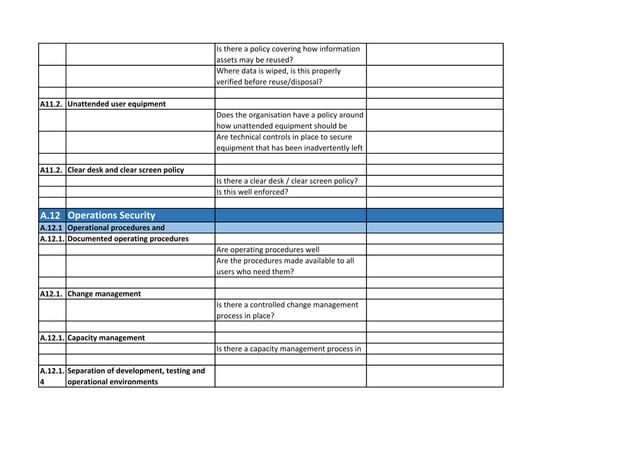 ISO 27001 (v2013) Checklist | PDF | Operating Systems | Computer ...
