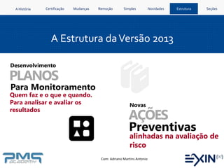 A História Certificação Mudanças Remoção Simples Novidades
Com: Adriano Martins Antonio
A Estrutura daVersão 2013
Estrutur...