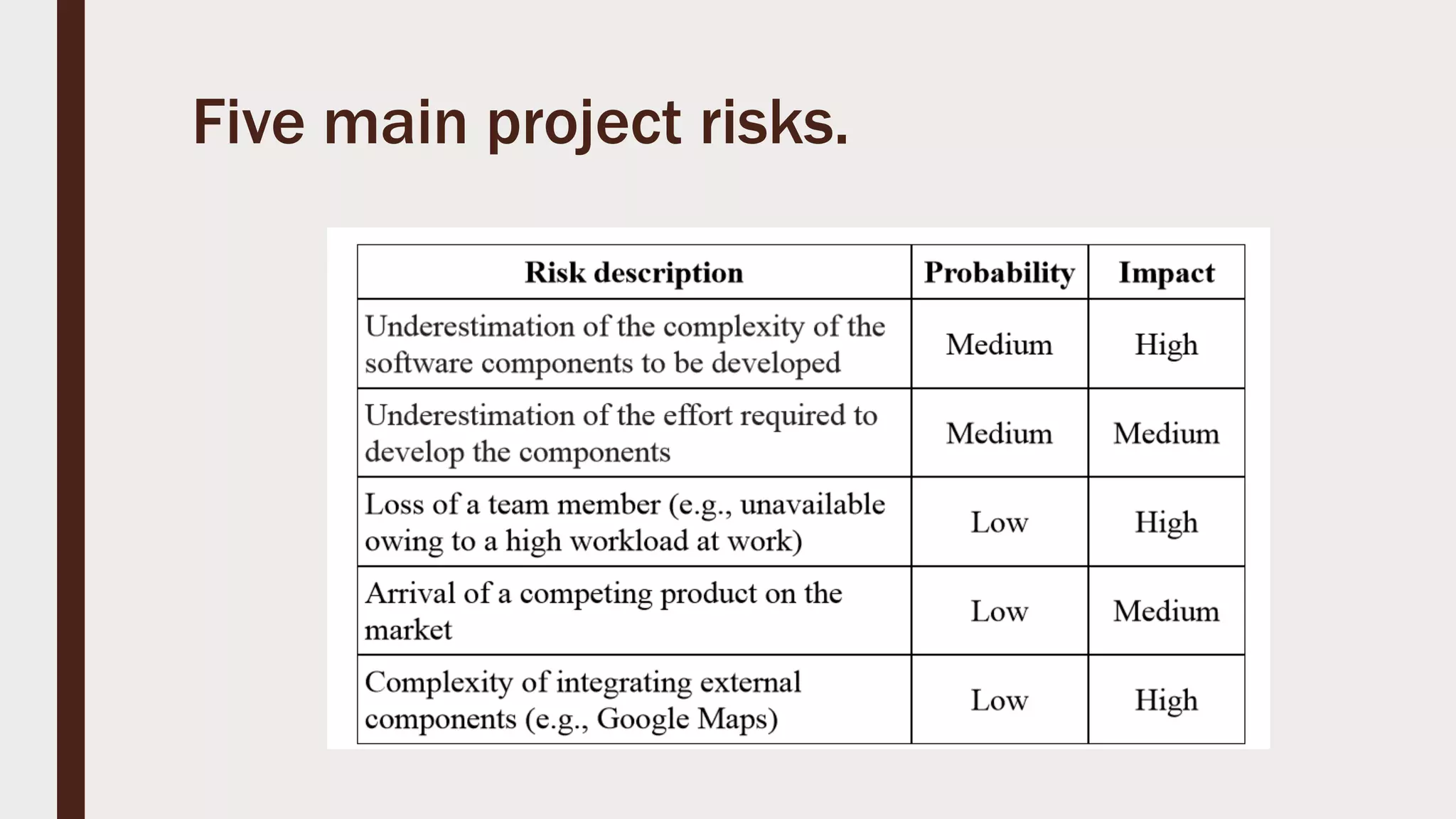 Five main project risks.
 