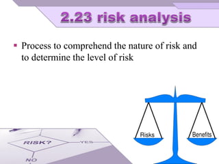  Process to comprehend the nature of risk and
to determine the level of risk
 