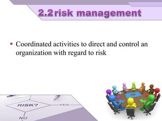  Coordinated activities to direct and control an
organization with regard to risk
 